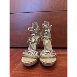 BCBG Max Azria Nude Metallic Strappy Platform Heels Size 6
